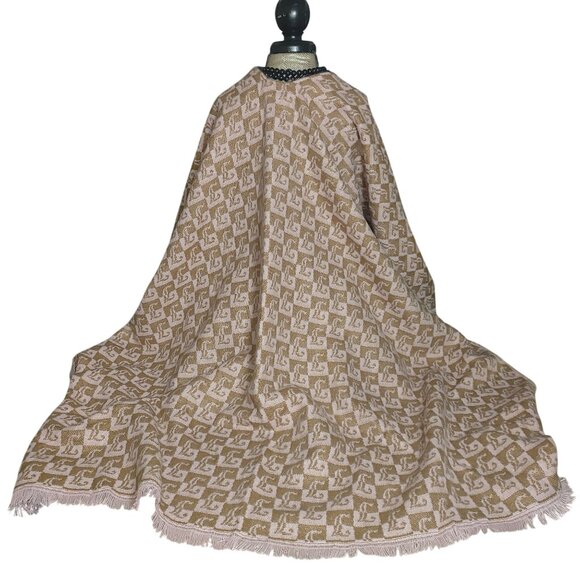 Juicy Couture Shawl Wrap Cover Up Beige Pink Logo Monogrammed Fringe Soft Blend - Picture 13 of 16